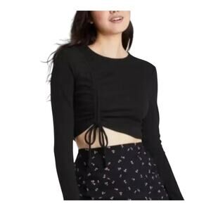 Wild Fable Long Sleeve Slim Fit Ruched Cropped Shirt Top Y2K Size L